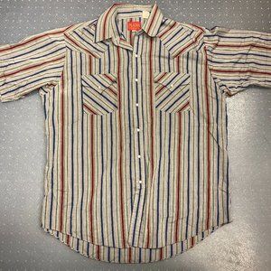 Mens Plains Western Wear Pearl Snap Up Shirt L